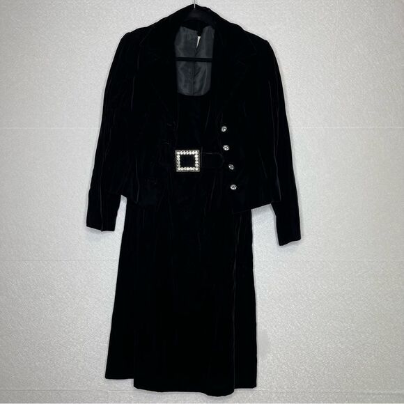 Kiki Hart New York Vintage Velvet Two Piece Cocktail Dress Set Black - Picture 2 of 10